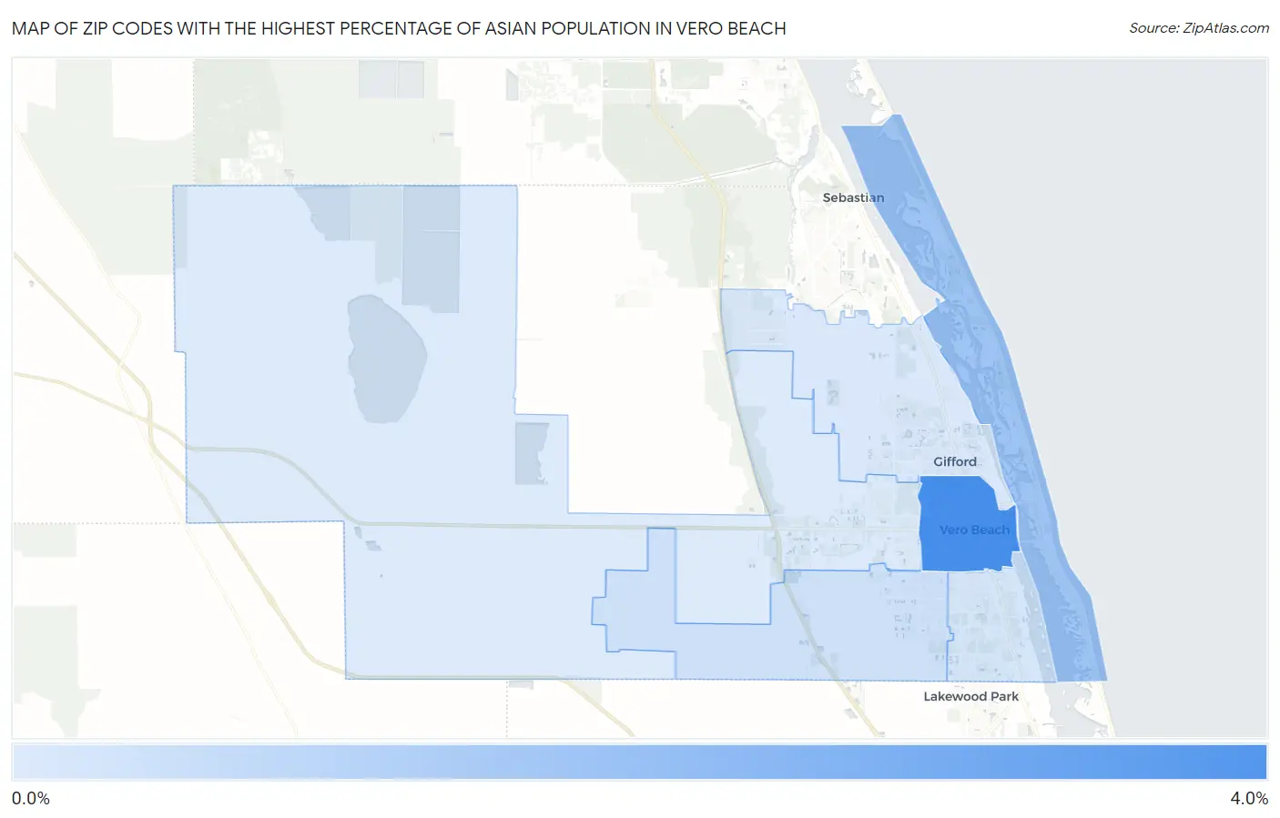Zip Codes with the Highest Percentage of Asian Population in Vero Beach Map