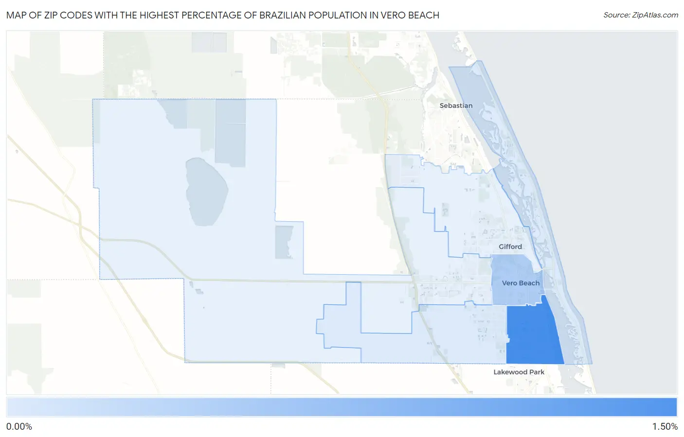 Zip Codes with the Highest Percentage of Brazilian Population in Vero Beach Map