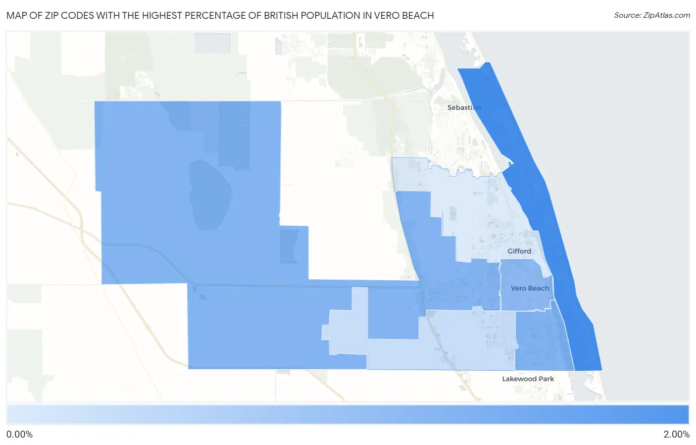 Zip Codes with the Highest Percentage of British Population in Vero Beach Map