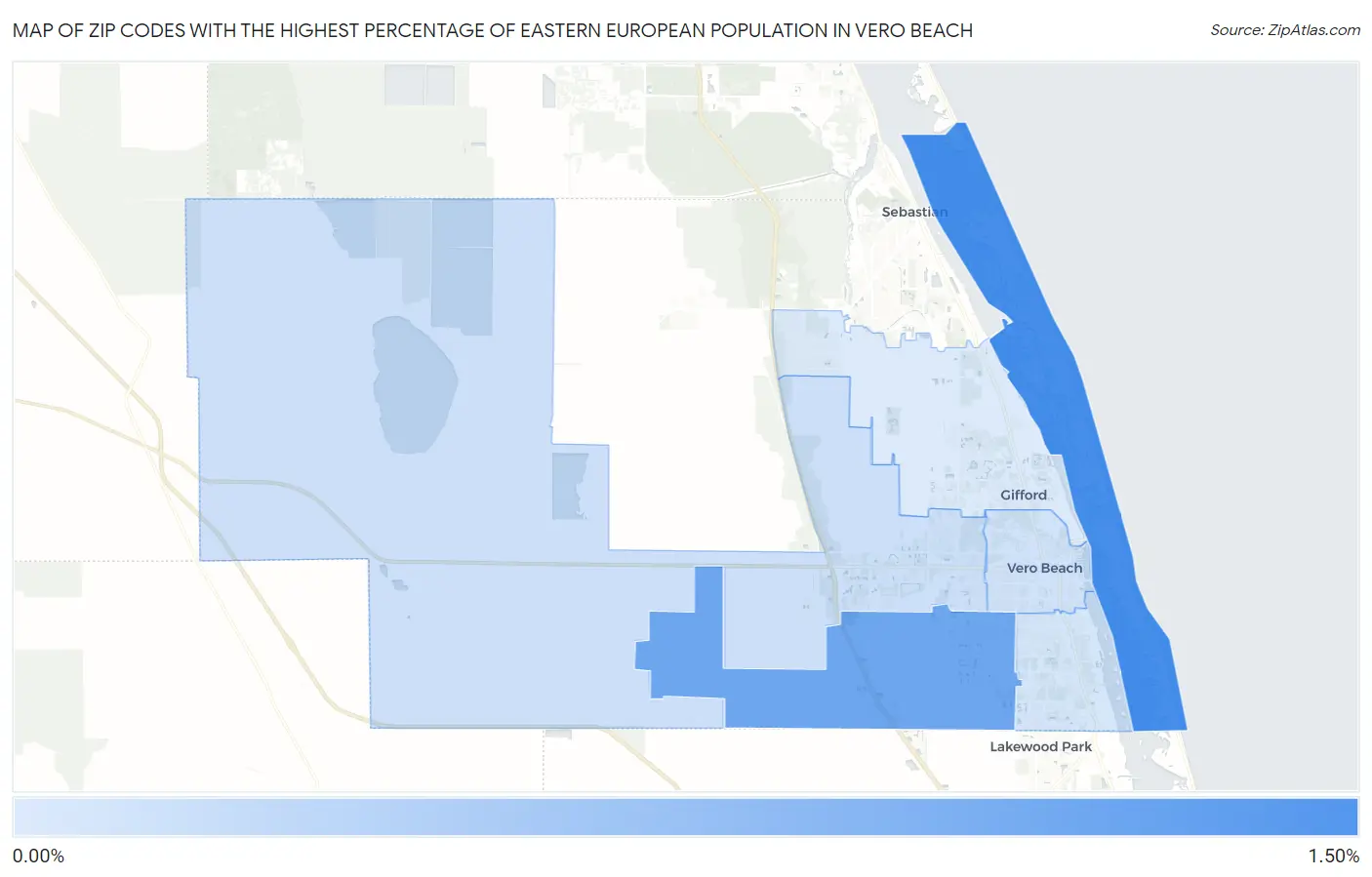 Zip Codes with the Highest Percentage of Eastern European Population in Vero Beach Map