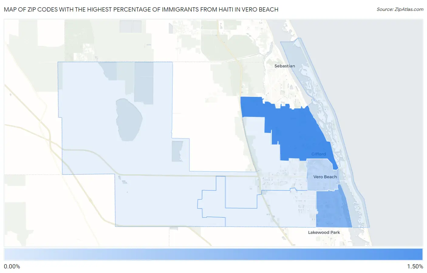 Zip Codes with the Highest Percentage of Immigrants from Haiti in Vero Beach Map