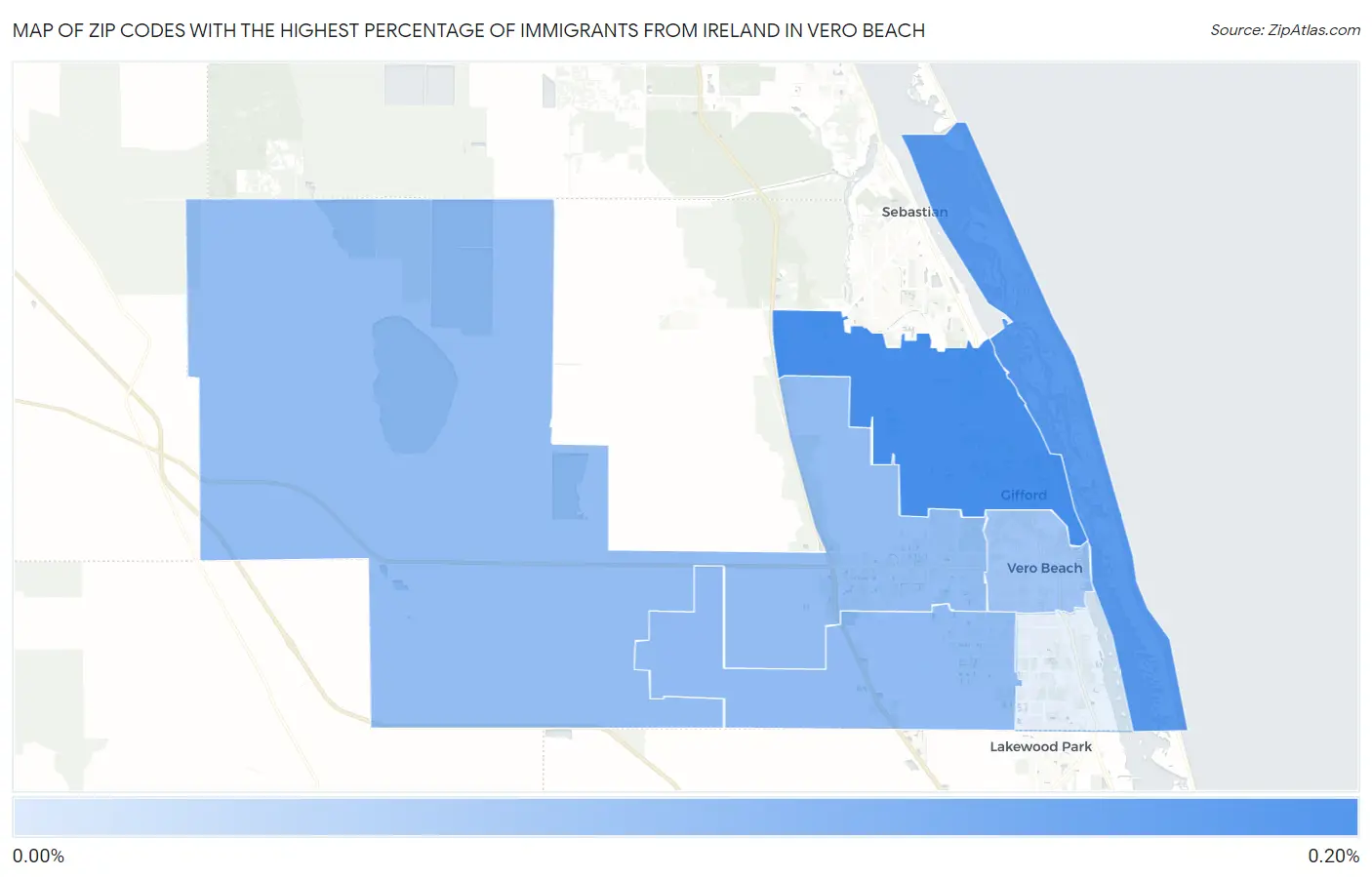 Zip Codes with the Highest Percentage of Immigrants from Ireland in Vero Beach Map