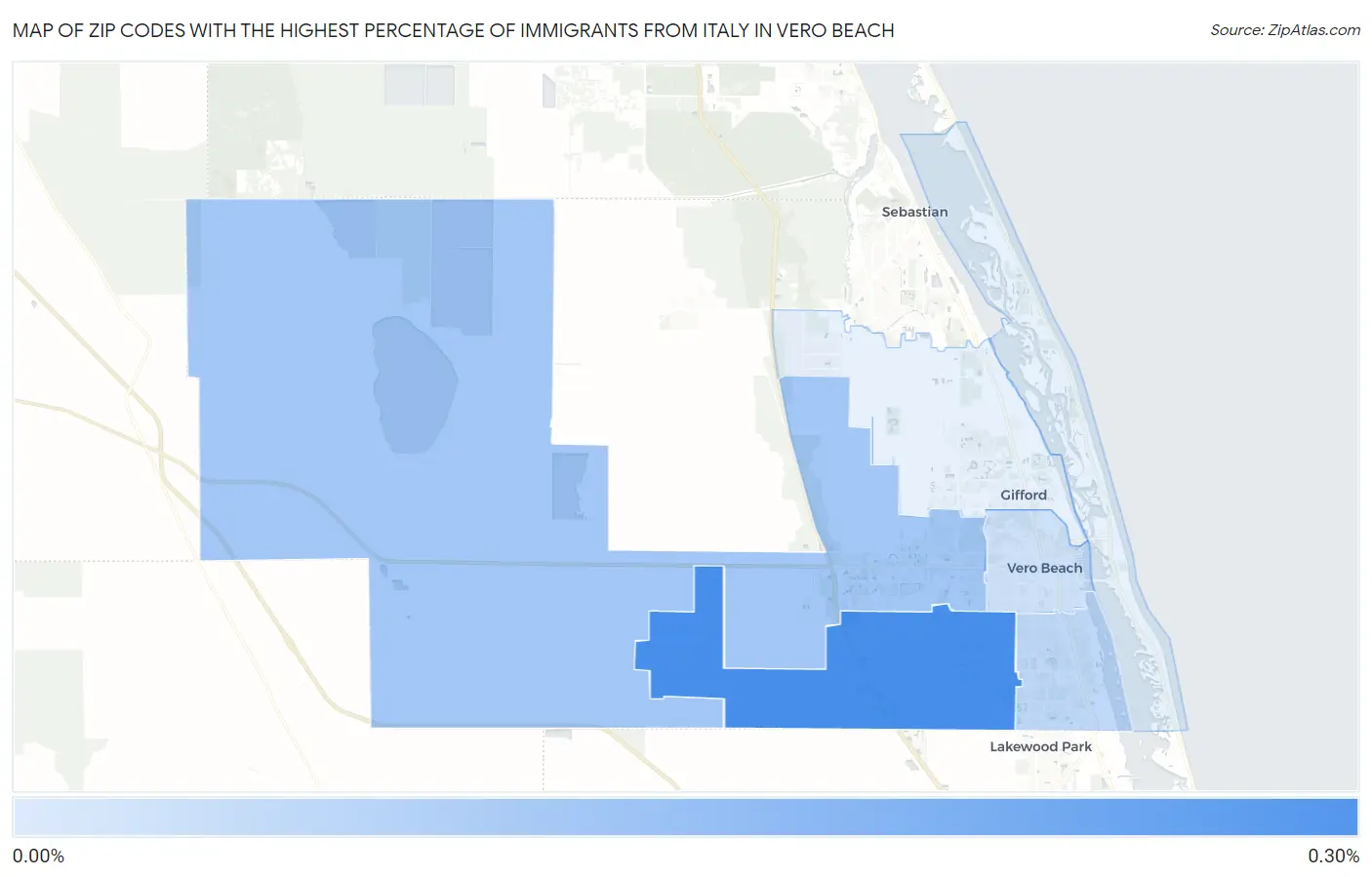 Zip Codes with the Highest Percentage of Immigrants from Italy in Vero Beach Map