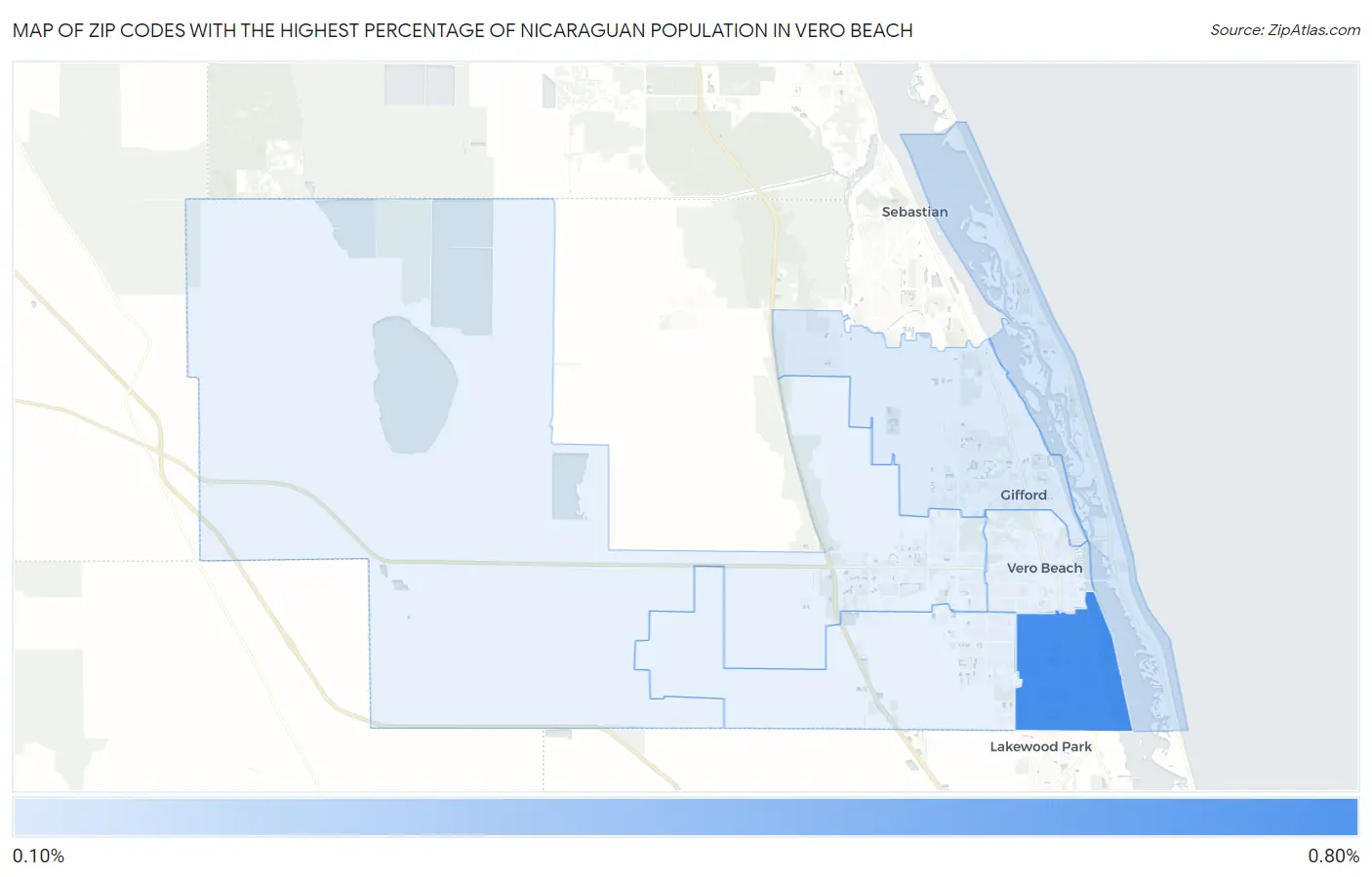 Zip Codes with the Highest Percentage of Nicaraguan Population in Vero Beach Map