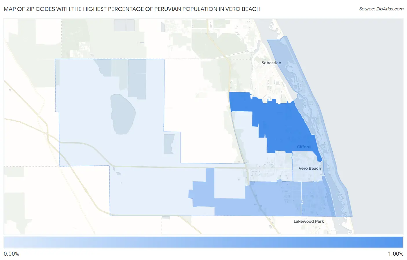 Zip Codes with the Highest Percentage of Peruvian Population in Vero Beach Map