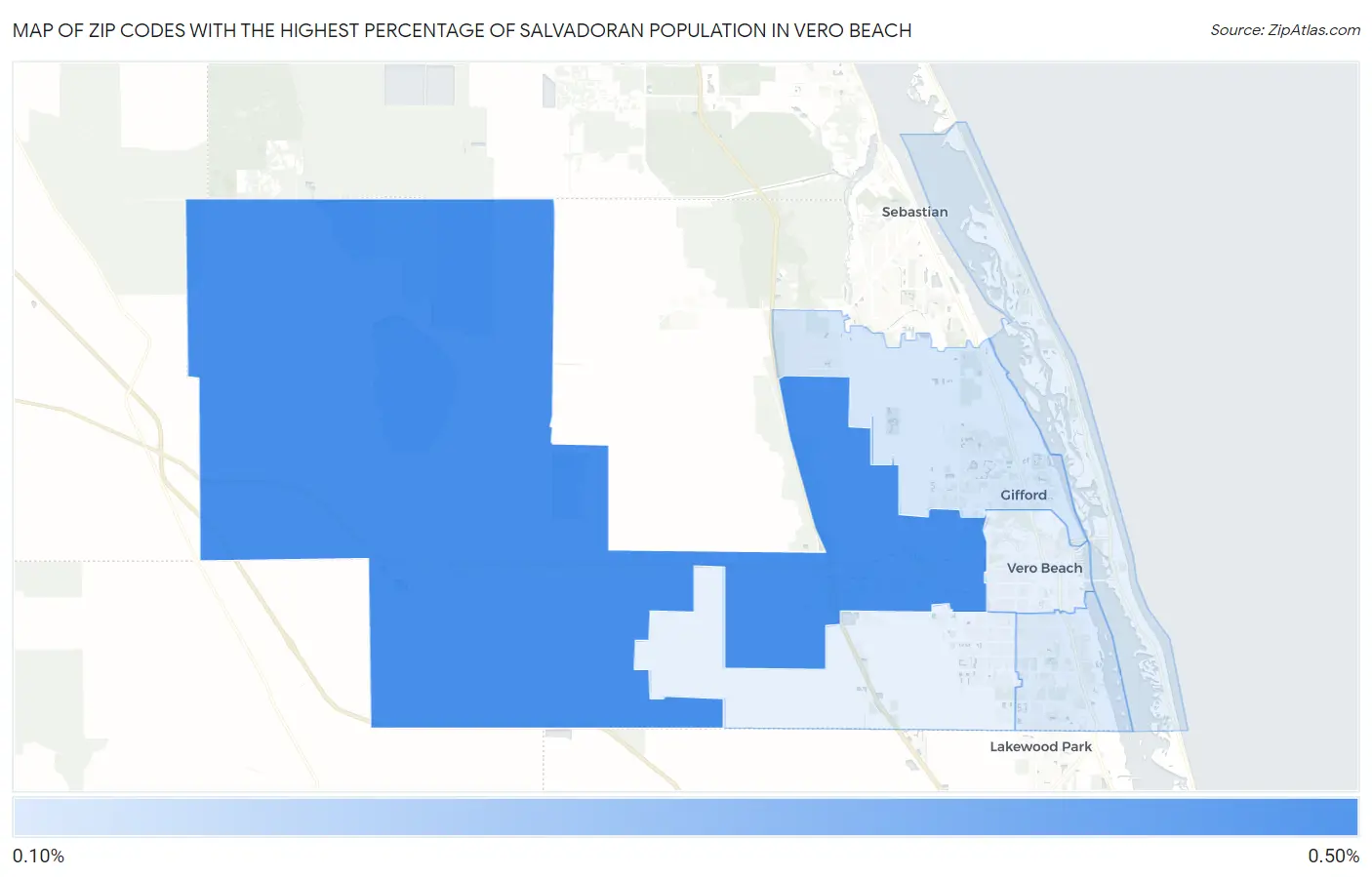 Zip Codes with the Highest Percentage of Salvadoran Population in Vero Beach Map