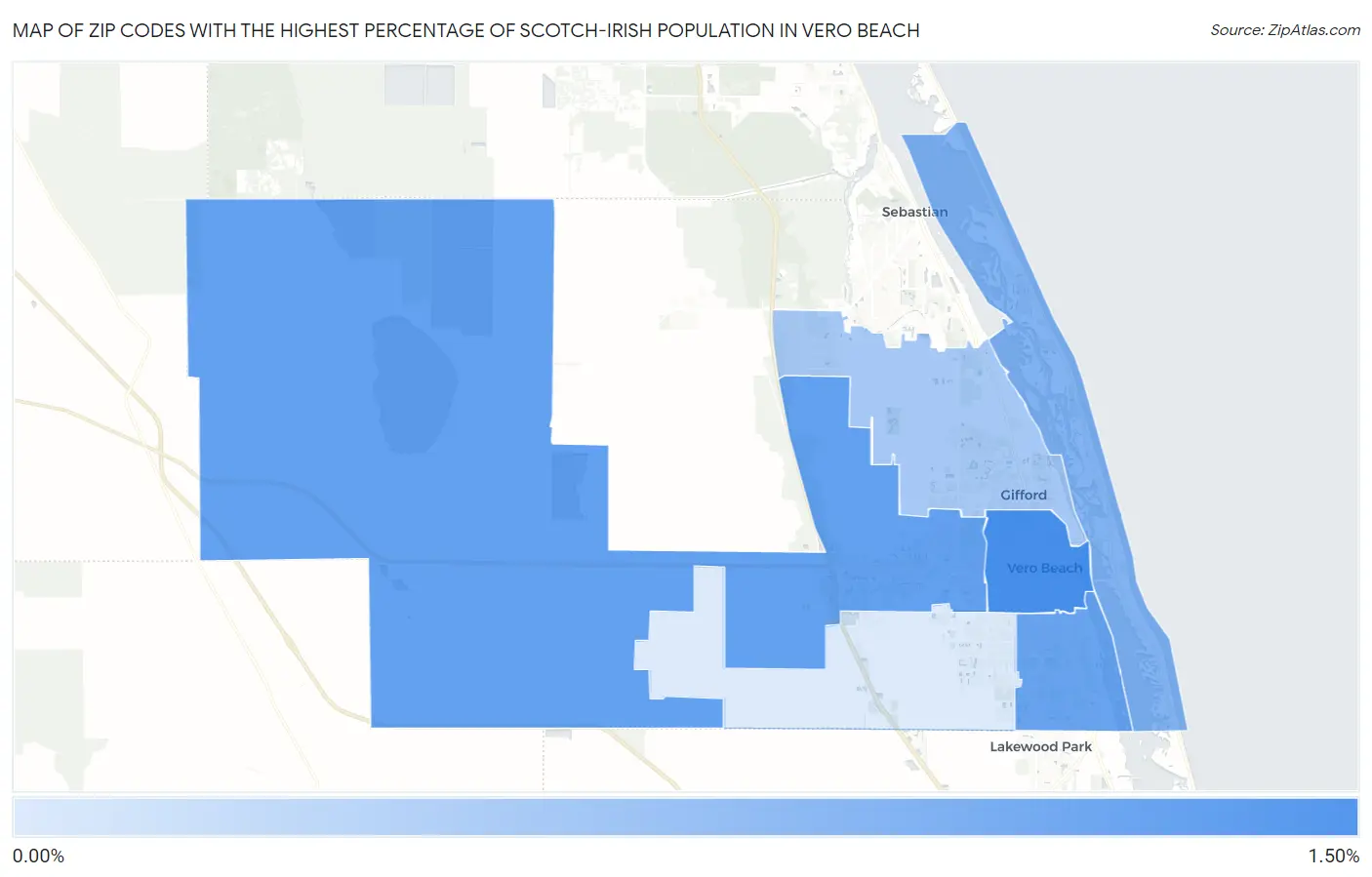 Zip Codes with the Highest Percentage of Scotch-Irish Population in Vero Beach Map