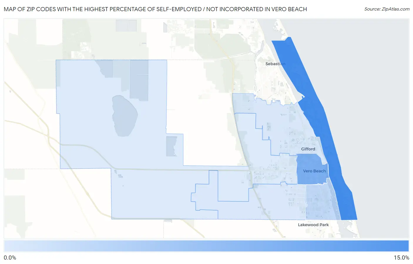 Zip Codes with the Highest Percentage of Self-Employed / Not Incorporated in Vero Beach Map
