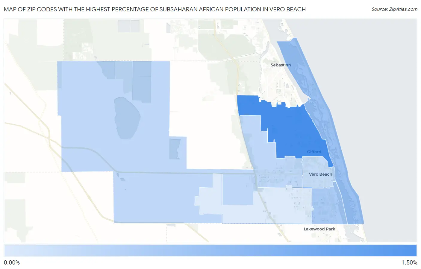 Zip Codes with the Highest Percentage of Subsaharan African Population in Vero Beach Map
