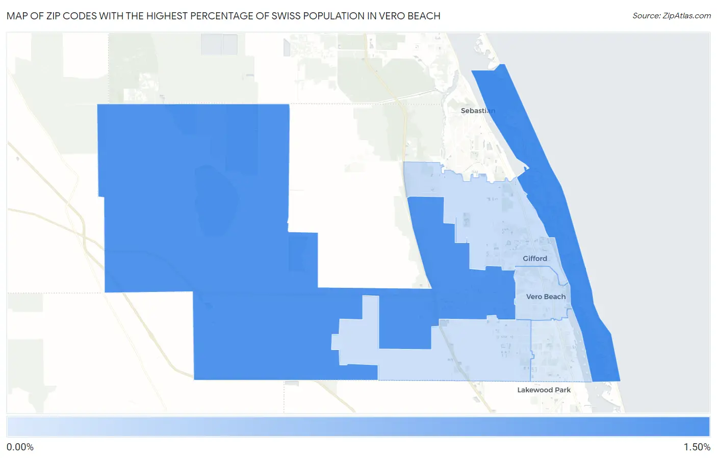 Zip Codes with the Highest Percentage of Swiss Population in Vero Beach Map