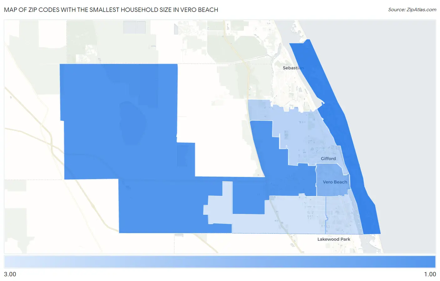 Zip Codes with the Smallest Household Size in Vero Beach Map