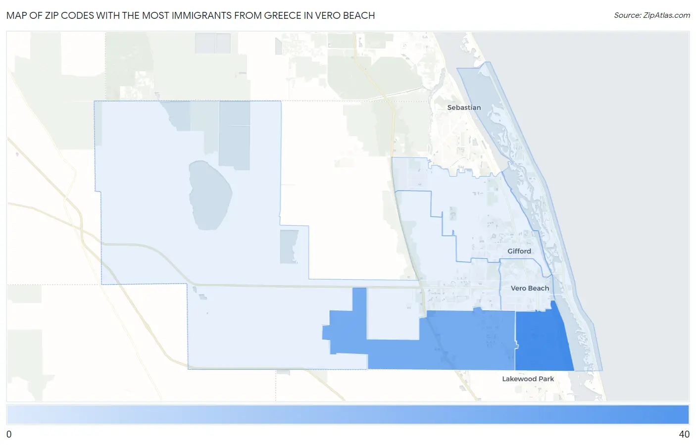 Zip Codes with the Most Immigrants from Greece in Vero Beach Map