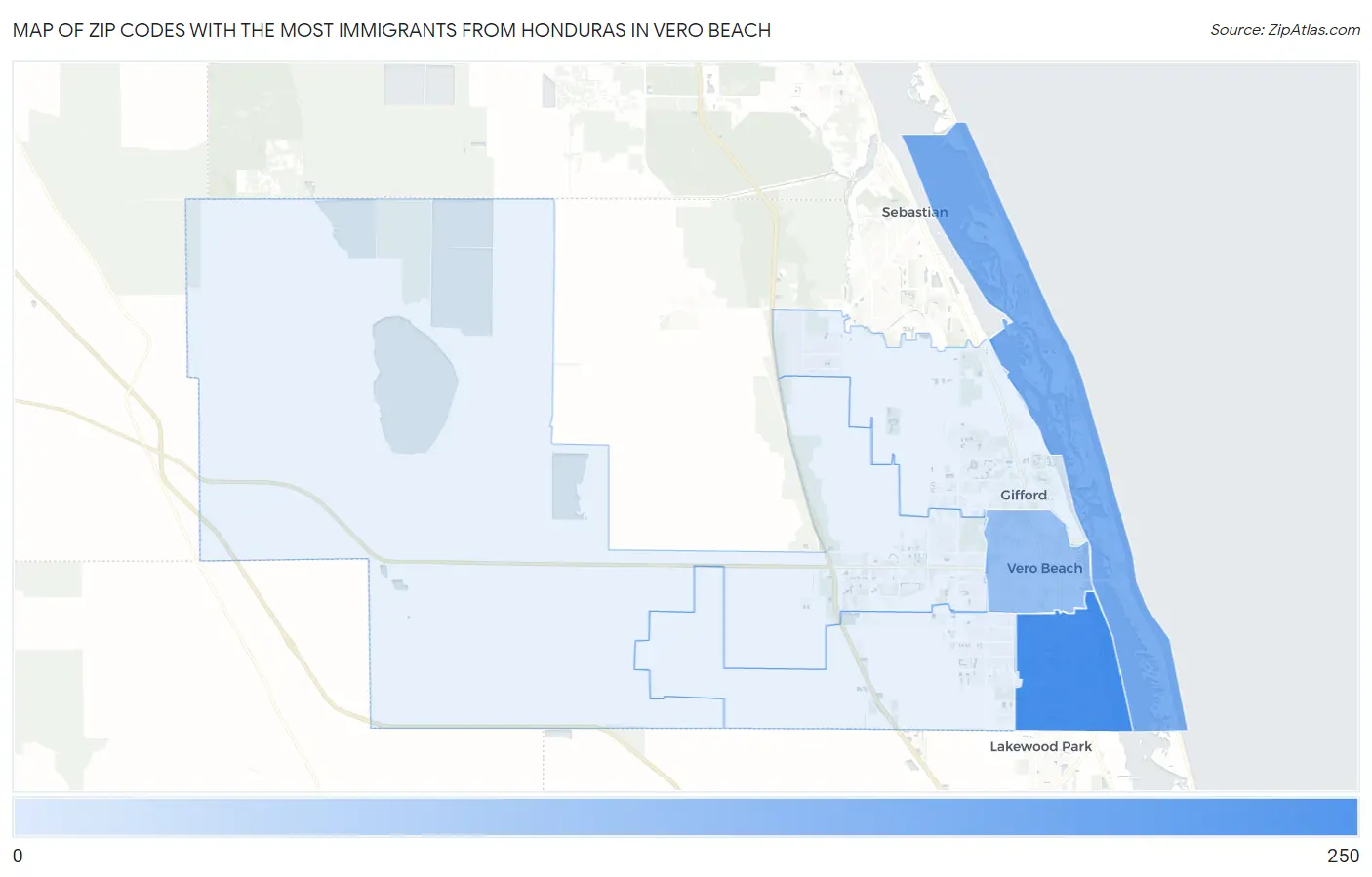 Zip Codes with the Most Immigrants from Honduras in Vero Beach Map