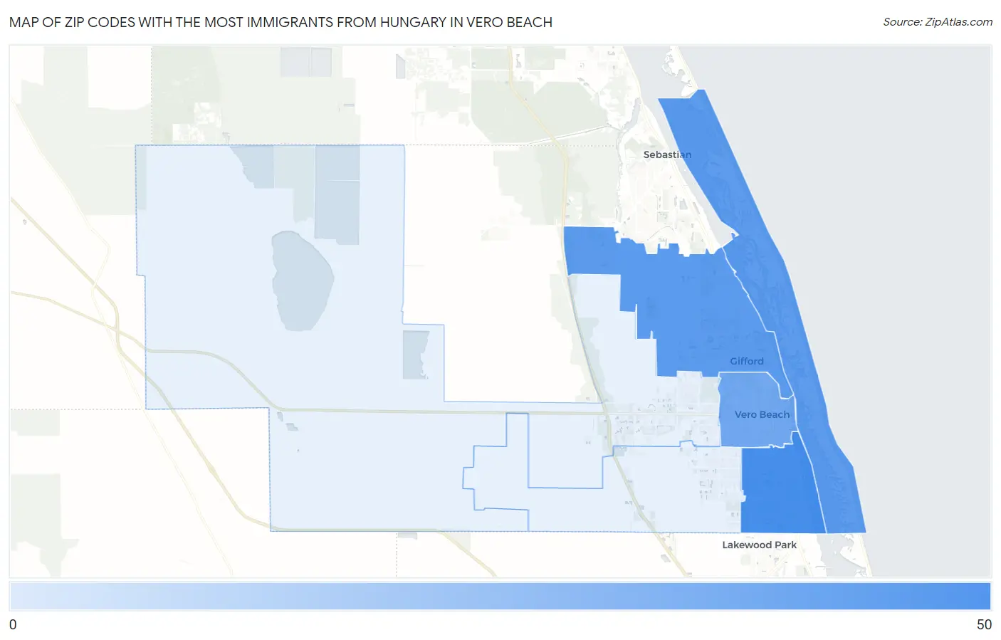 Zip Codes with the Most Immigrants from Hungary in Vero Beach Map