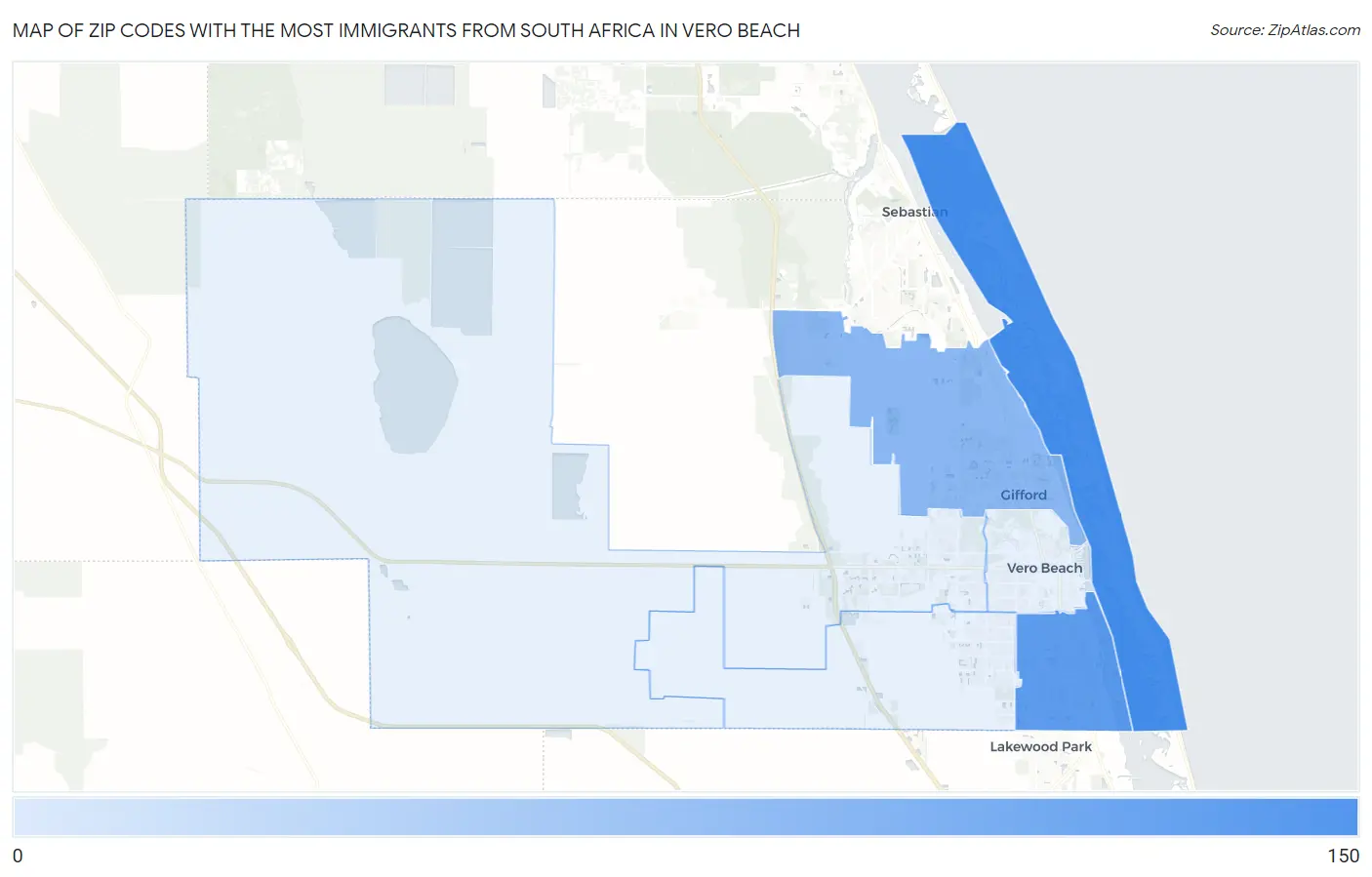 Zip Codes with the Most Immigrants from South Africa in Vero Beach Map