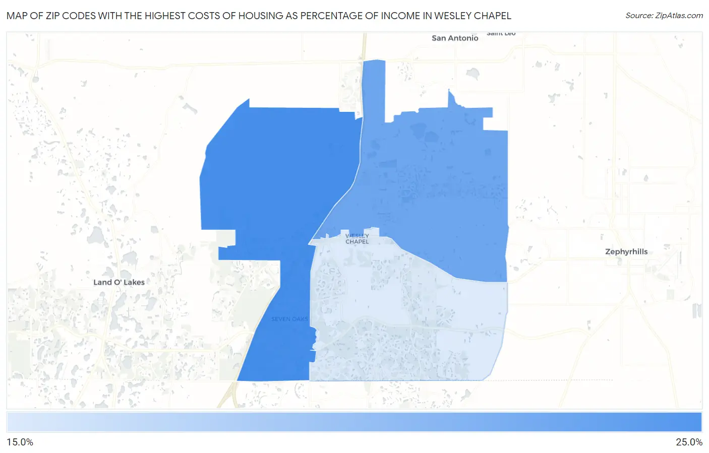 Zip Codes with the Highest Costs of Housing as Percentage of Income in Wesley Chapel Map