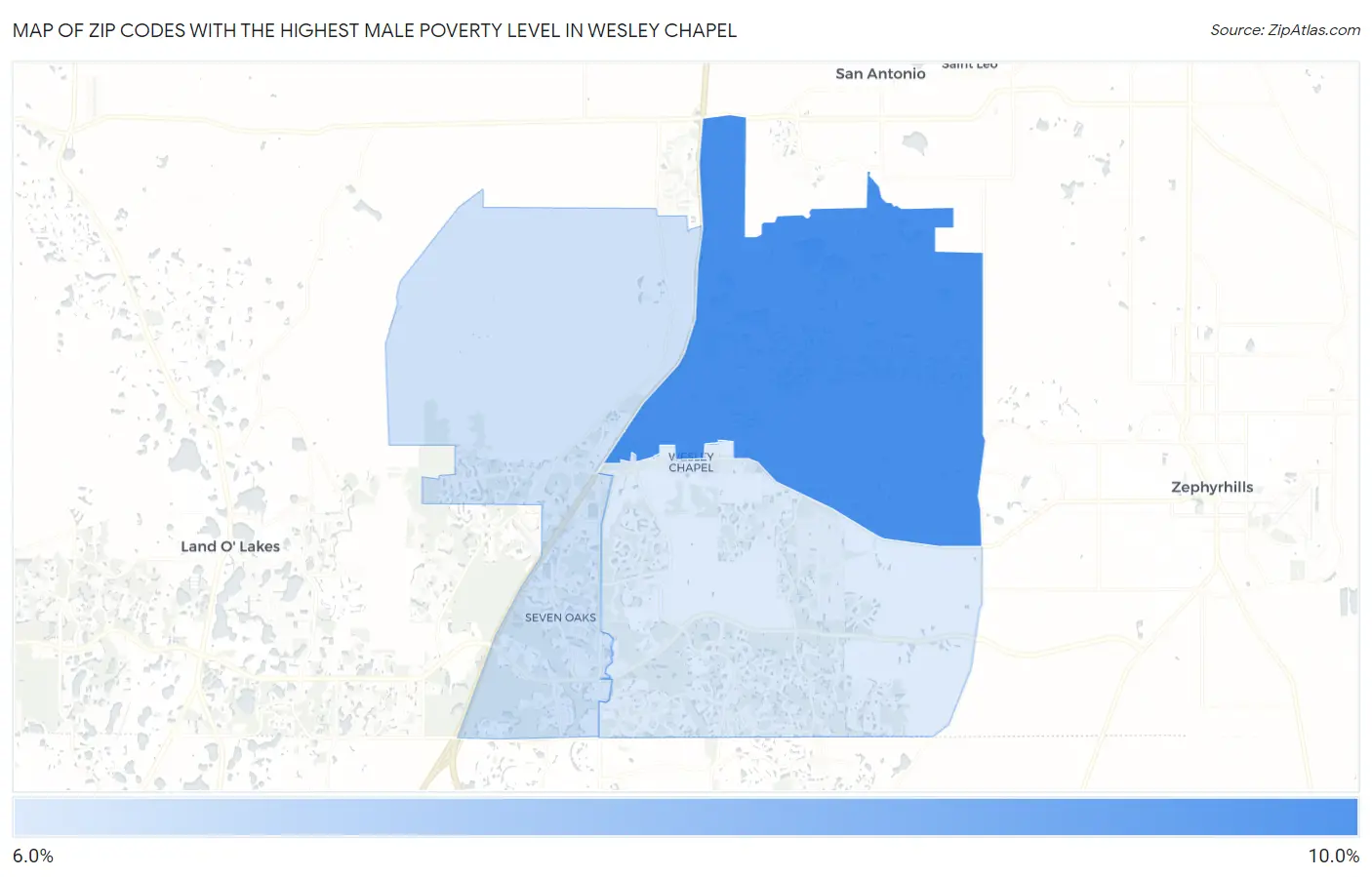 Zip Codes with the Highest Male Poverty Level in Wesley Chapel Map
