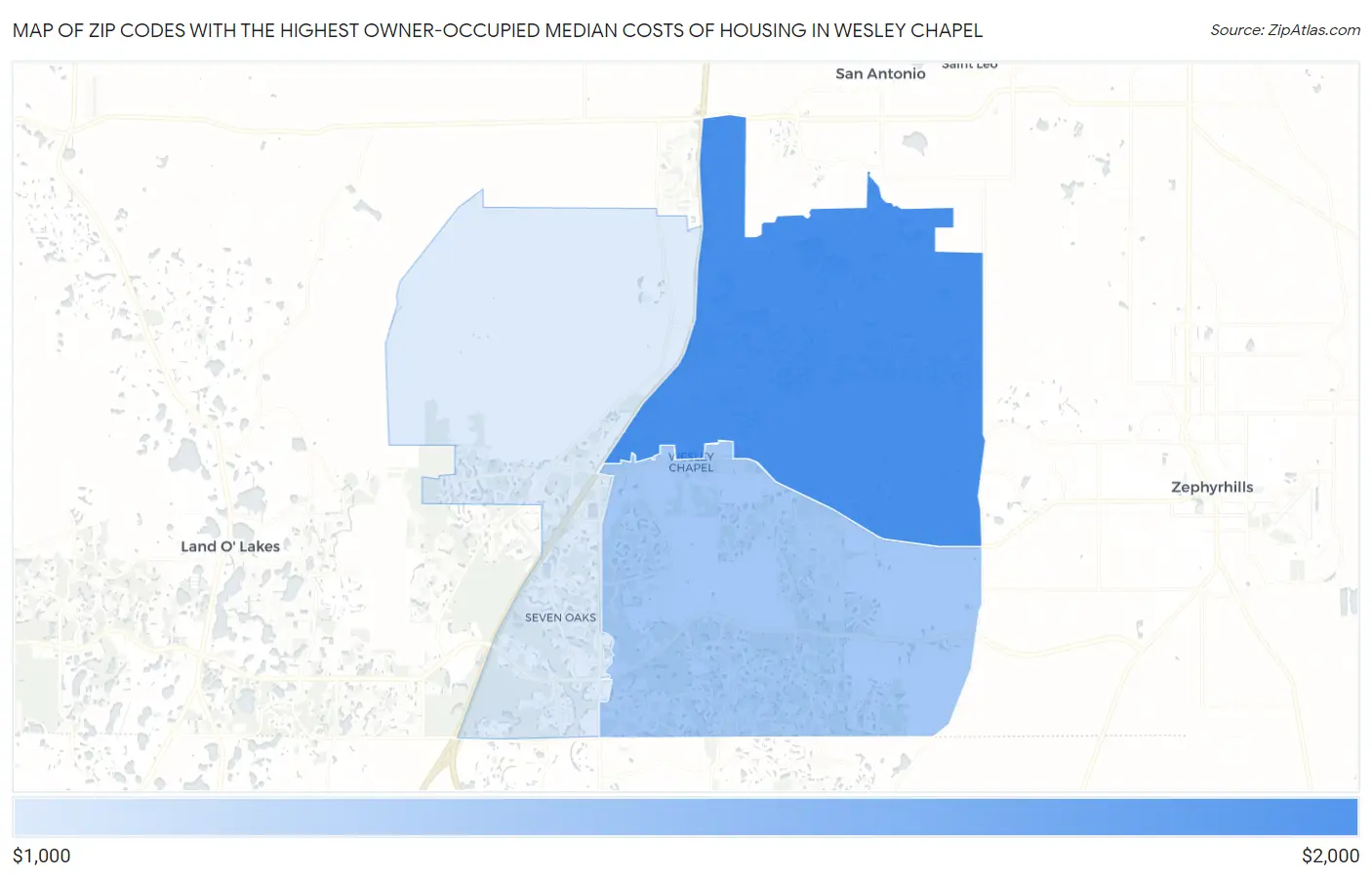 Zip Codes with the Highest Owner-Occupied Median Costs of Housing in Wesley Chapel Map