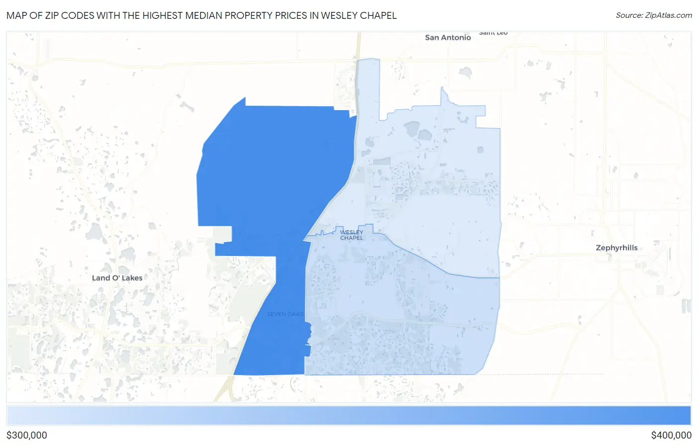 Zip Codes with the Highest Median Property Prices in Wesley Chapel Map