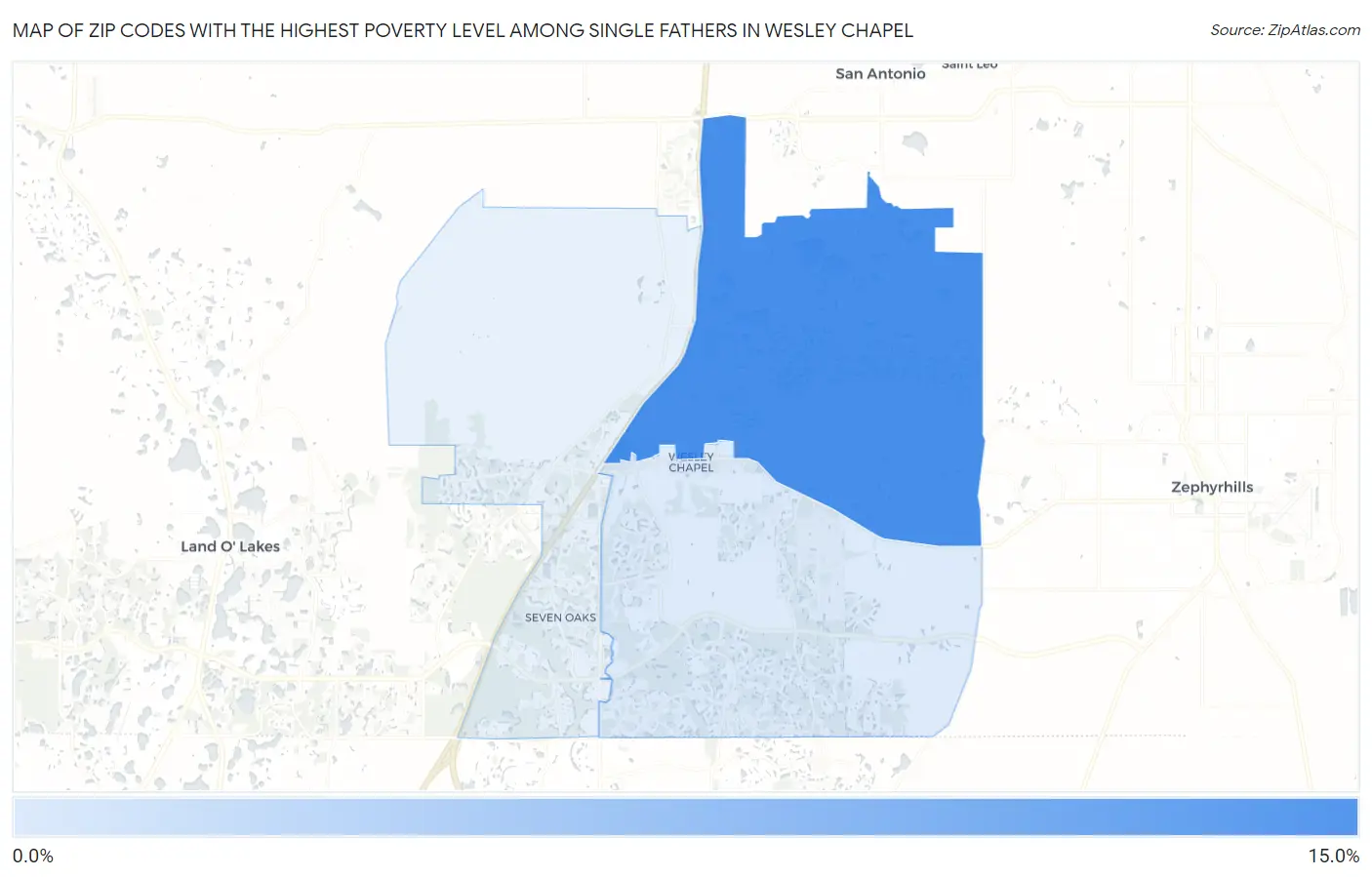 Zip Codes with the Highest Poverty Level Among Single Fathers in Wesley Chapel Map