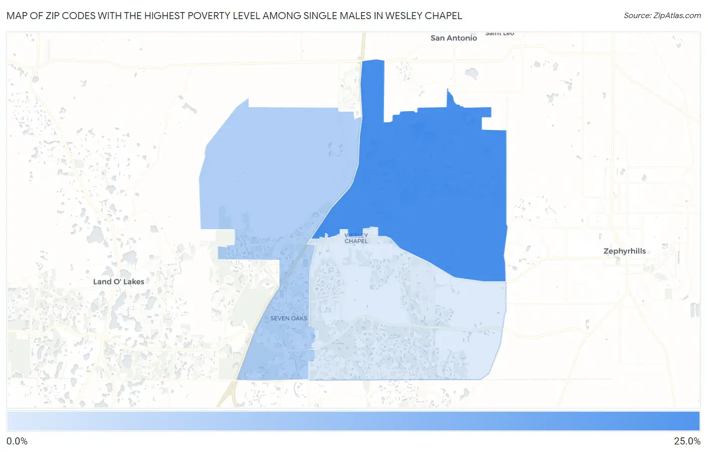 Zip Codes with the Highest Poverty Level Among Single Males in Wesley Chapel Map