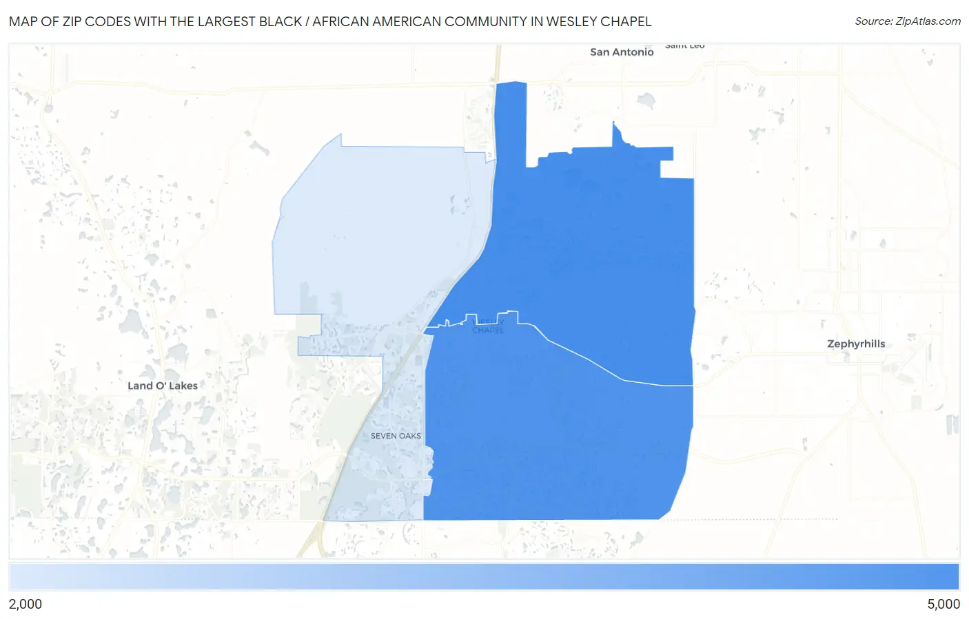 Zip Codes with the Largest Black / African American Community in Wesley Chapel Map