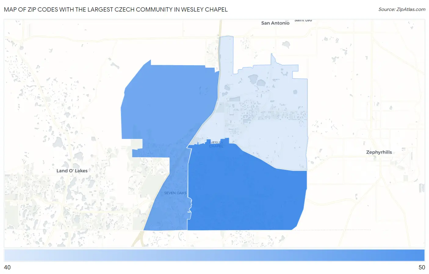 Zip Codes with the Largest Czech Community in Wesley Chapel Map