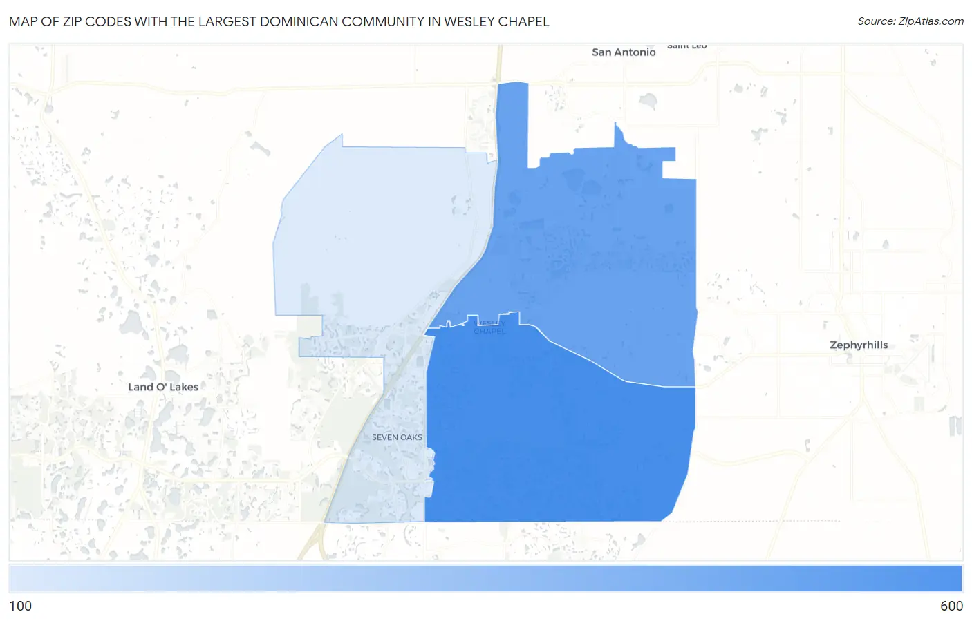 Zip Codes with the Largest Dominican Community in Wesley Chapel Map
