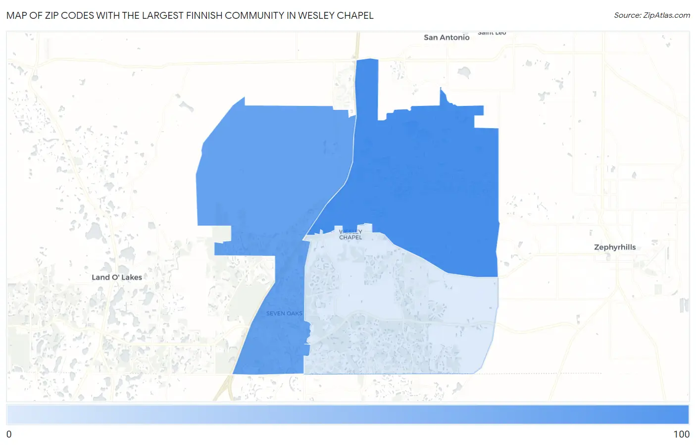 Zip Codes with the Largest Finnish Community in Wesley Chapel Map