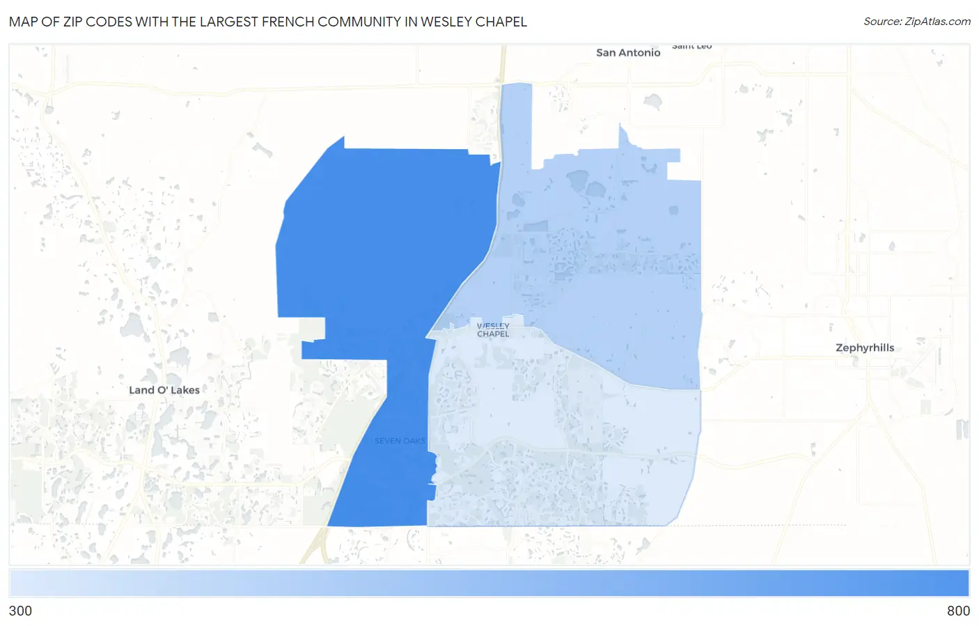 Zip Codes with the Largest French Community in Wesley Chapel Map