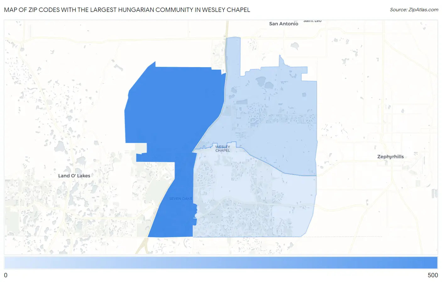 Zip Codes with the Largest Hungarian Community in Wesley Chapel Map