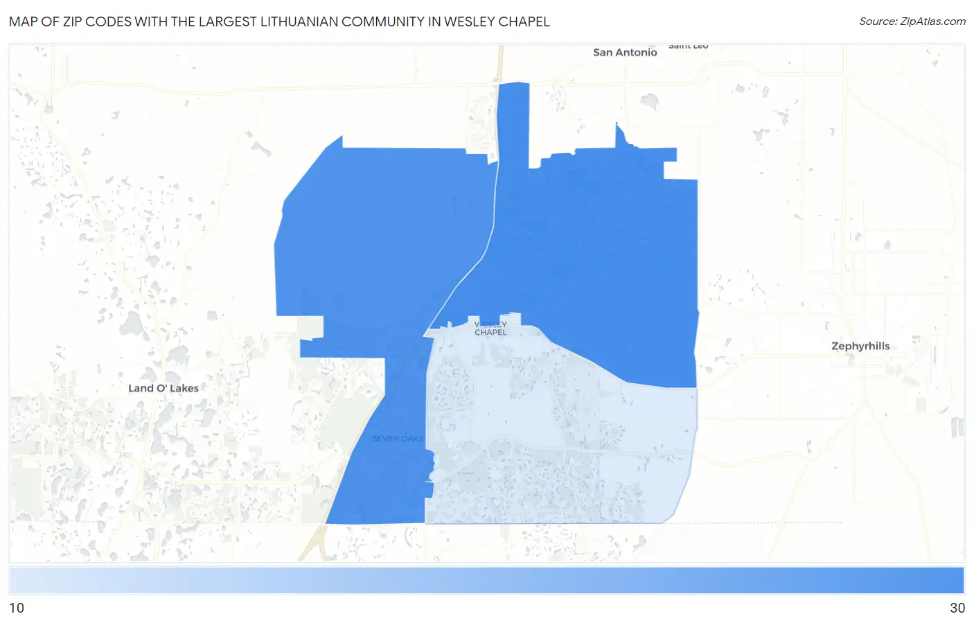 Zip Codes with the Largest Lithuanian Community in Wesley Chapel Map