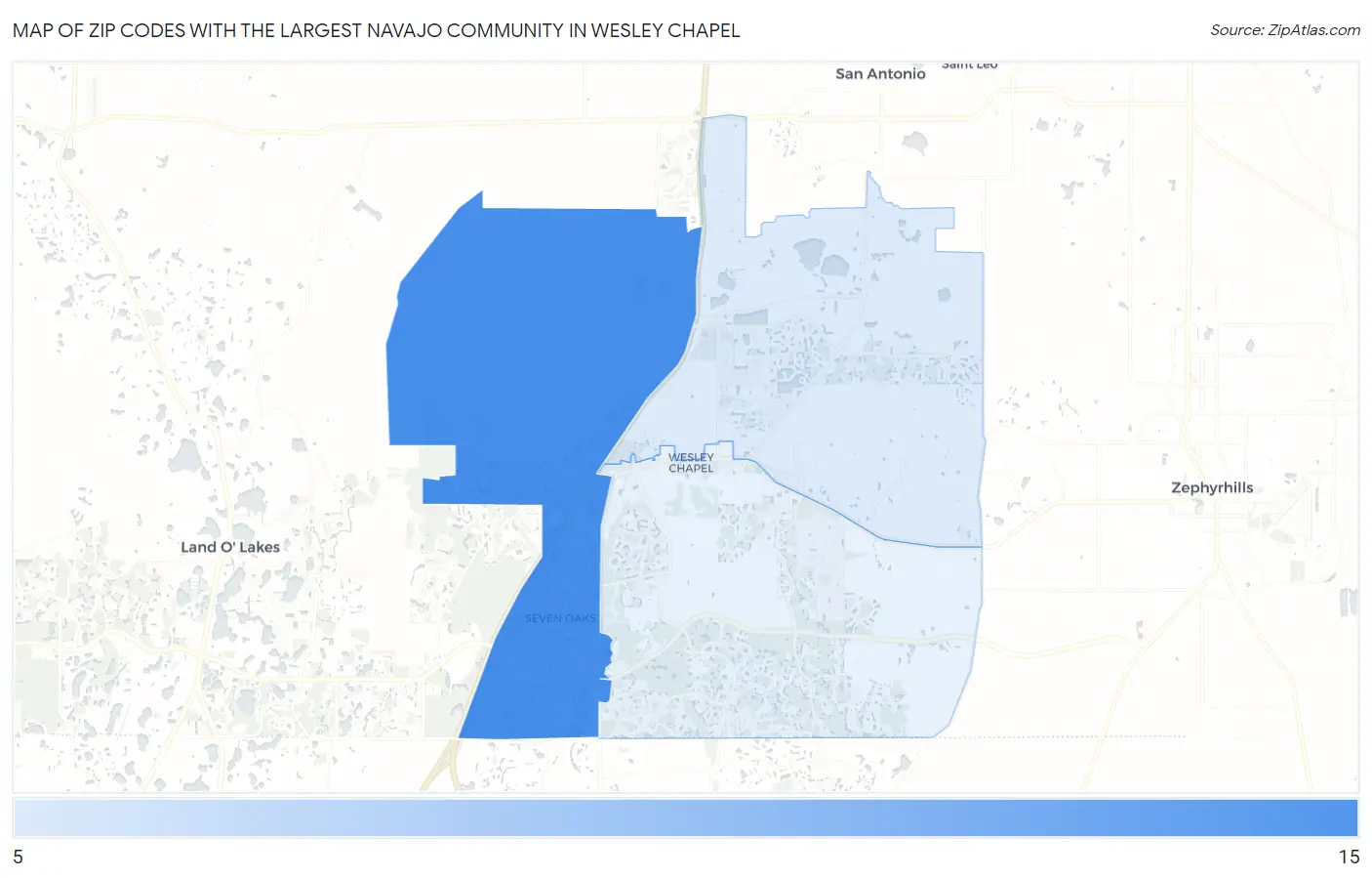 Zip Codes with the Largest Navajo Community in Wesley Chapel Map