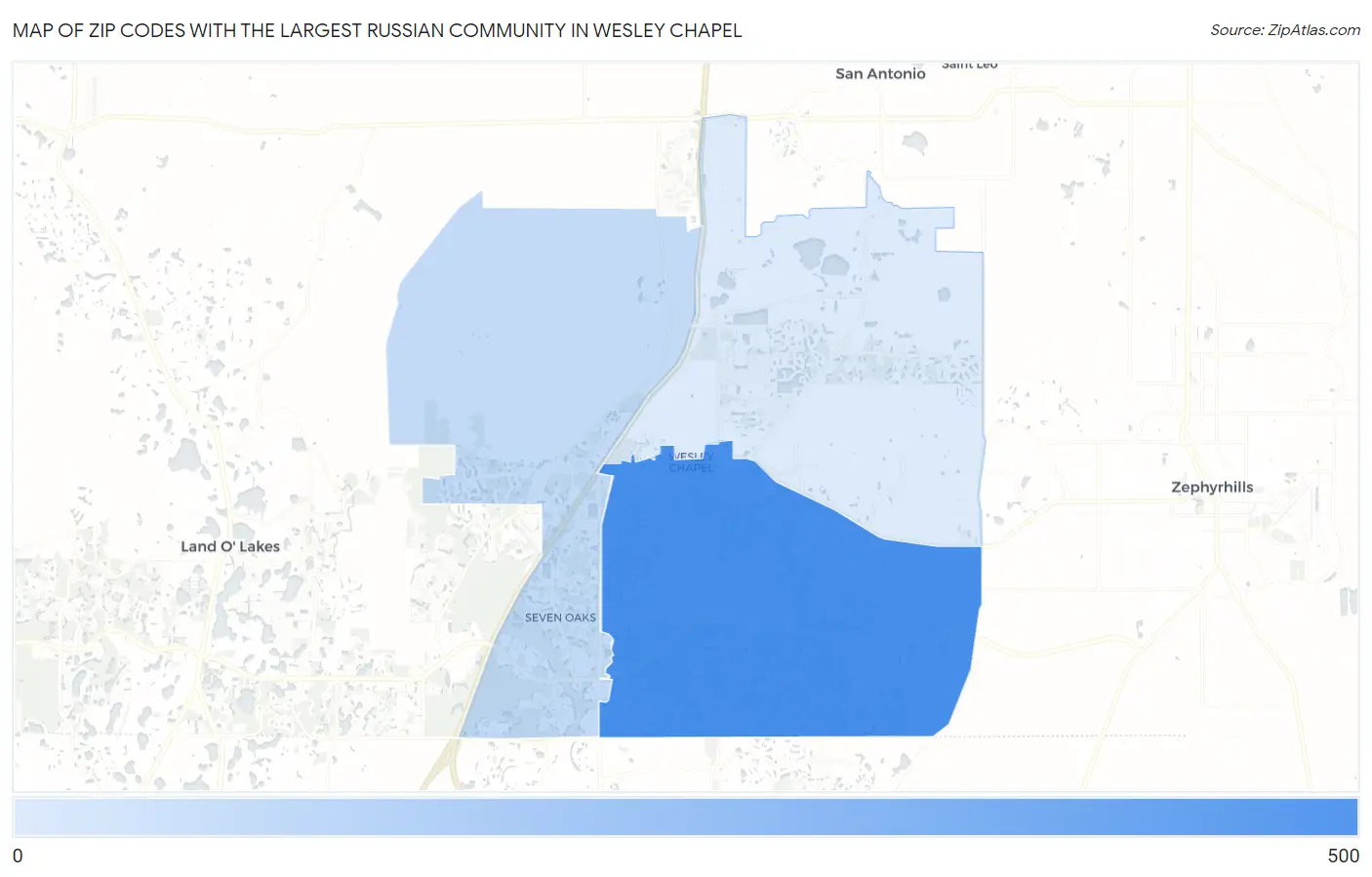 Zip Codes with the Largest Russian Community in Wesley Chapel Map