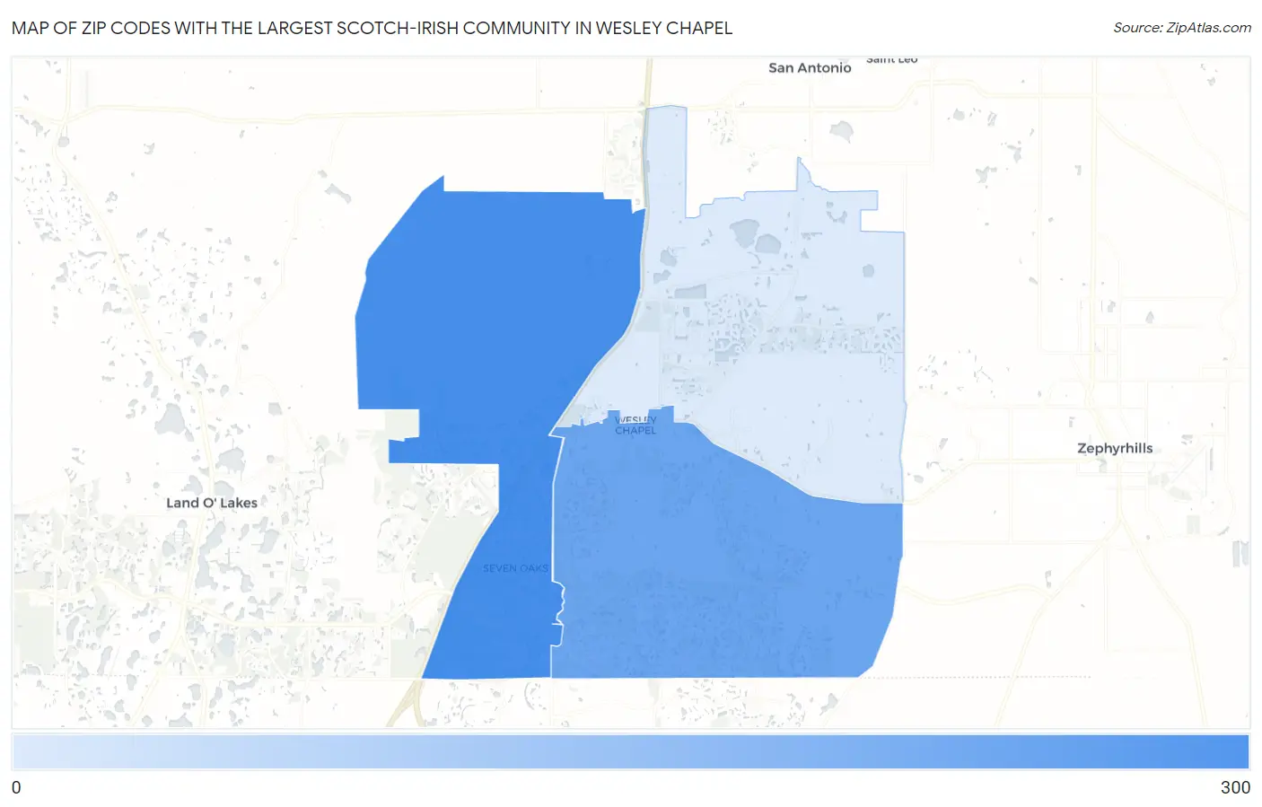 Zip Codes with the Largest Scotch-Irish Community in Wesley Chapel Map