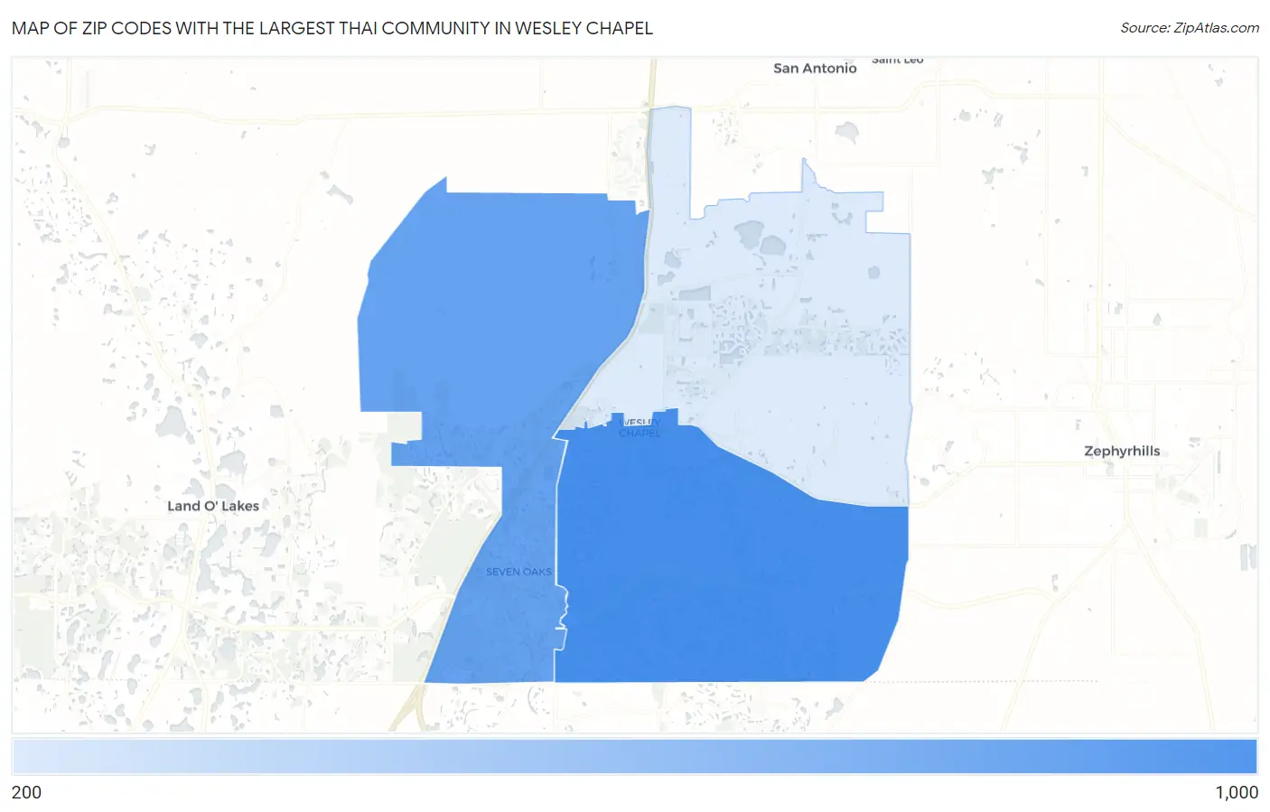 Zip Codes with the Largest Thai Community in Wesley Chapel Map