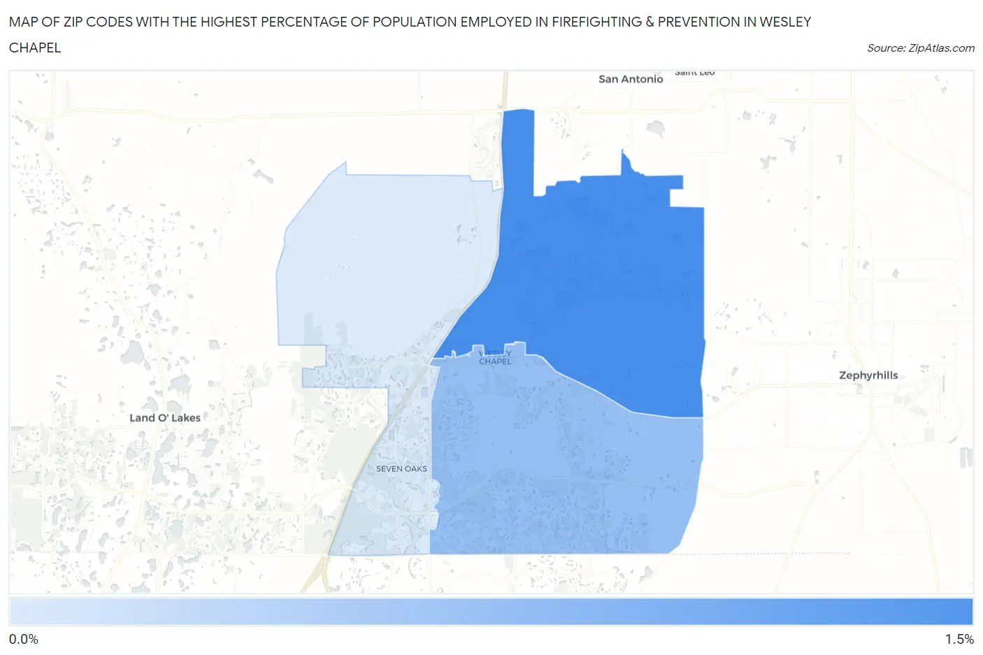 Zip Codes with the Highest Percentage of Population Employed in Firefighting & Prevention in Wesley Chapel Map