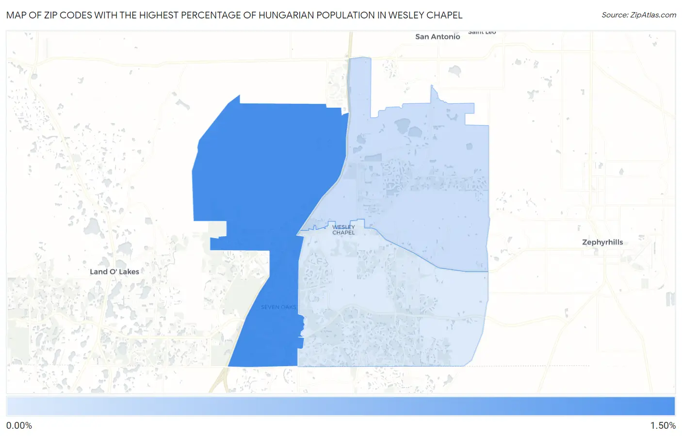 Zip Codes with the Highest Percentage of Hungarian Population in Wesley Chapel Map