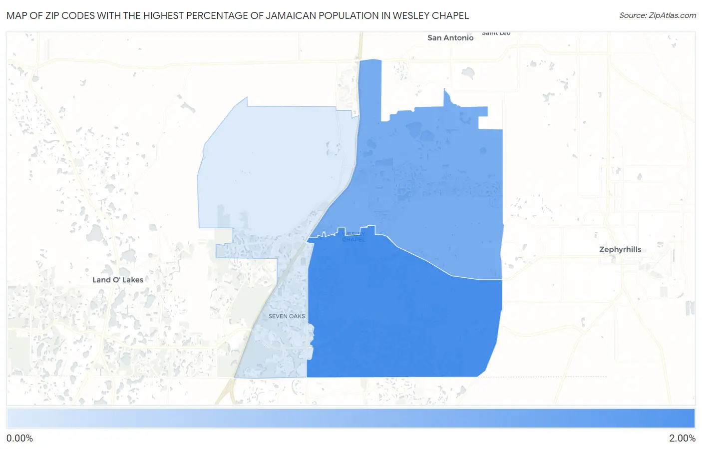 Zip Codes with the Highest Percentage of Jamaican Population in Wesley Chapel Map