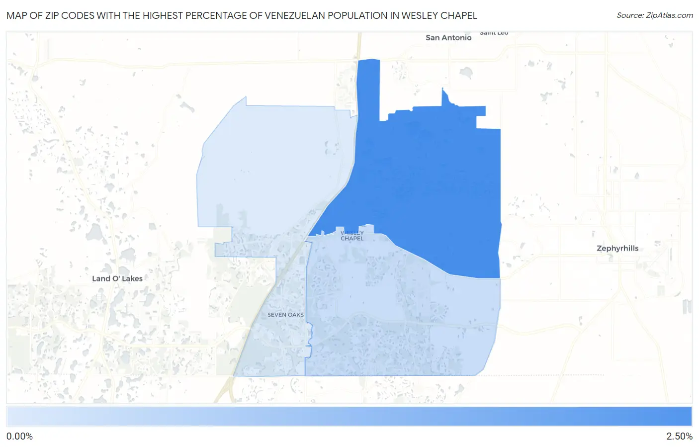 Zip Codes with the Highest Percentage of Venezuelan Population in Wesley Chapel Map