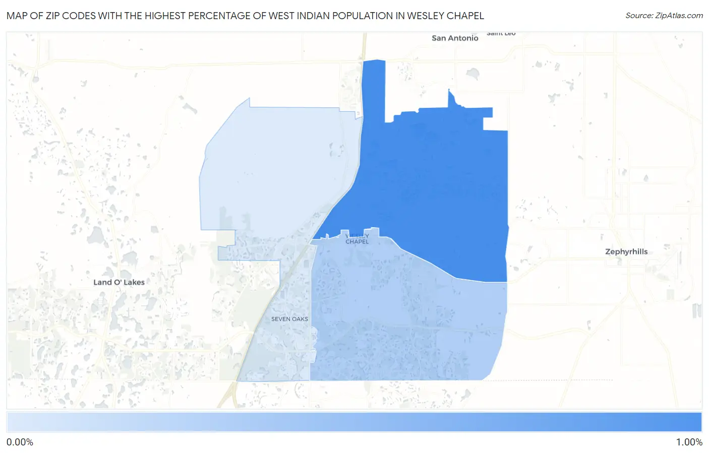 Zip Codes with the Highest Percentage of West Indian Population in Wesley Chapel Map