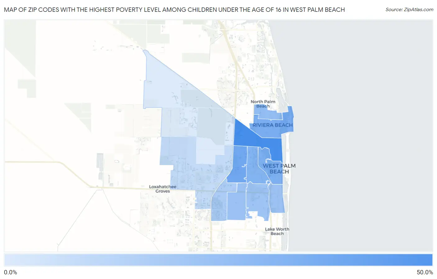 Zip Codes with the Highest Poverty Level Among Children Under the Age of 16 in West Palm Beach Map