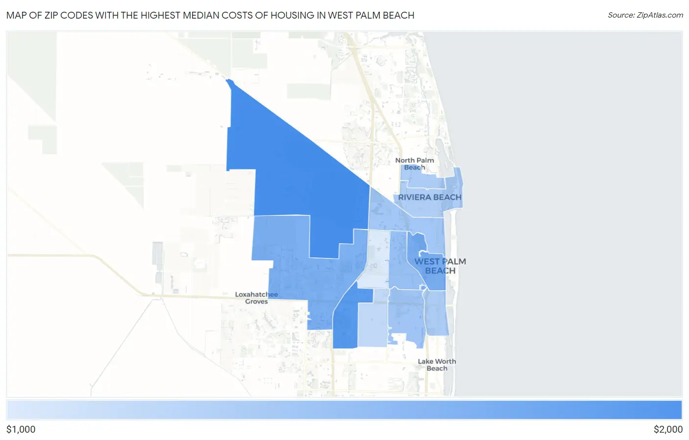 Zip Codes with the Highest Median Costs of Housing in West Palm Beach Map