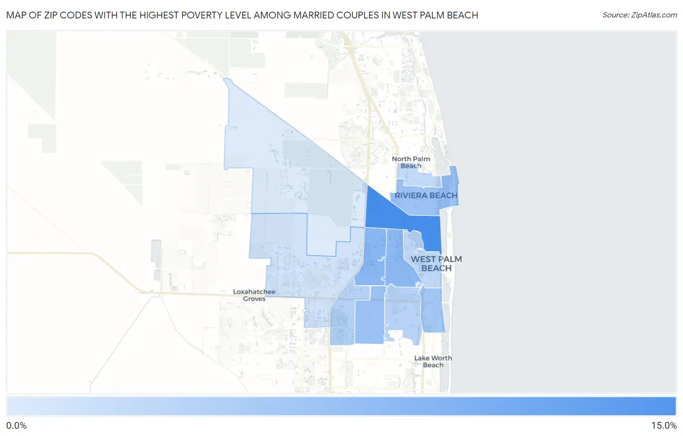 Zip Codes with the Highest Poverty Level Among Married Couples in West Palm Beach Map