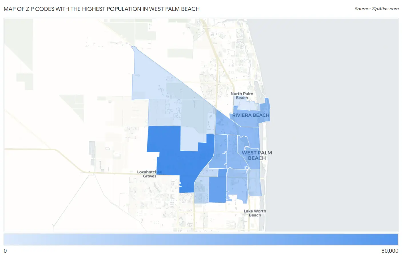 Zip Codes with the Highest Population in West Palm Beach Map