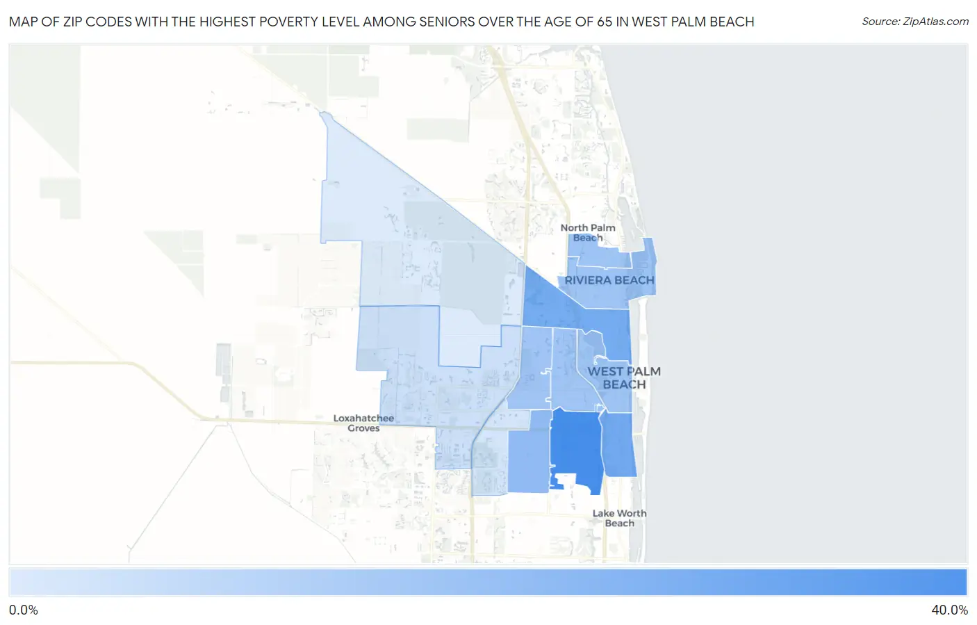 Zip Codes with the Highest Poverty Level Among Seniors Over the Age of 65 in West Palm Beach Map