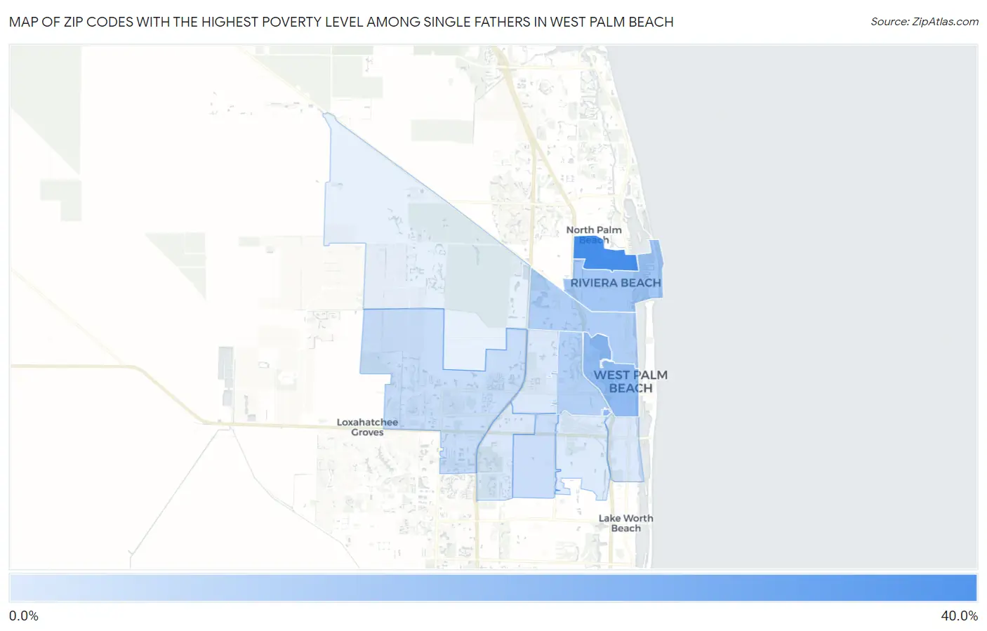 Zip Codes with the Highest Poverty Level Among Single Fathers in West Palm Beach Map