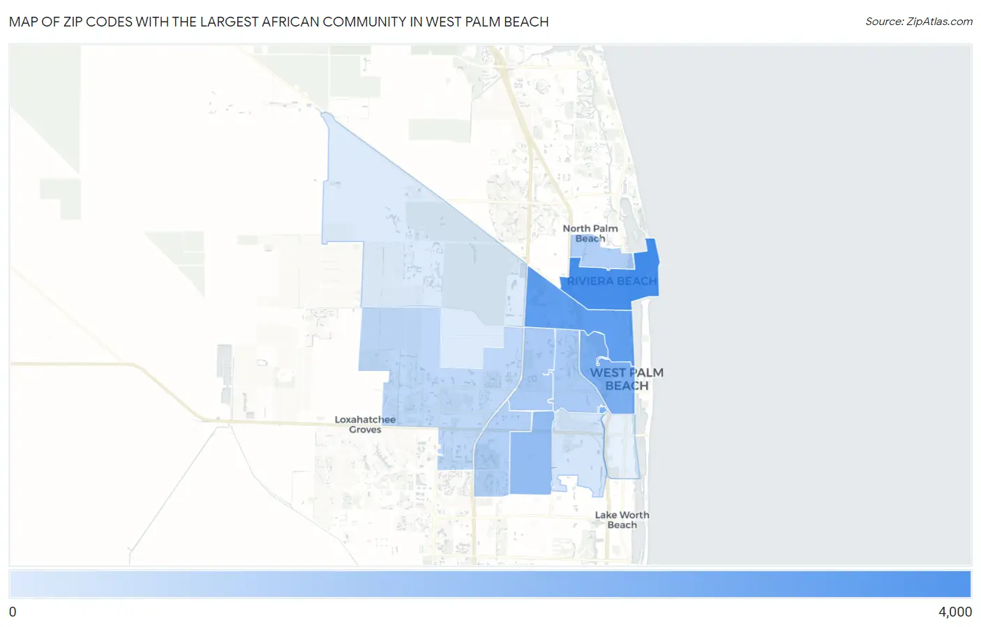 Zip Codes with the Largest African Community in West Palm Beach Map