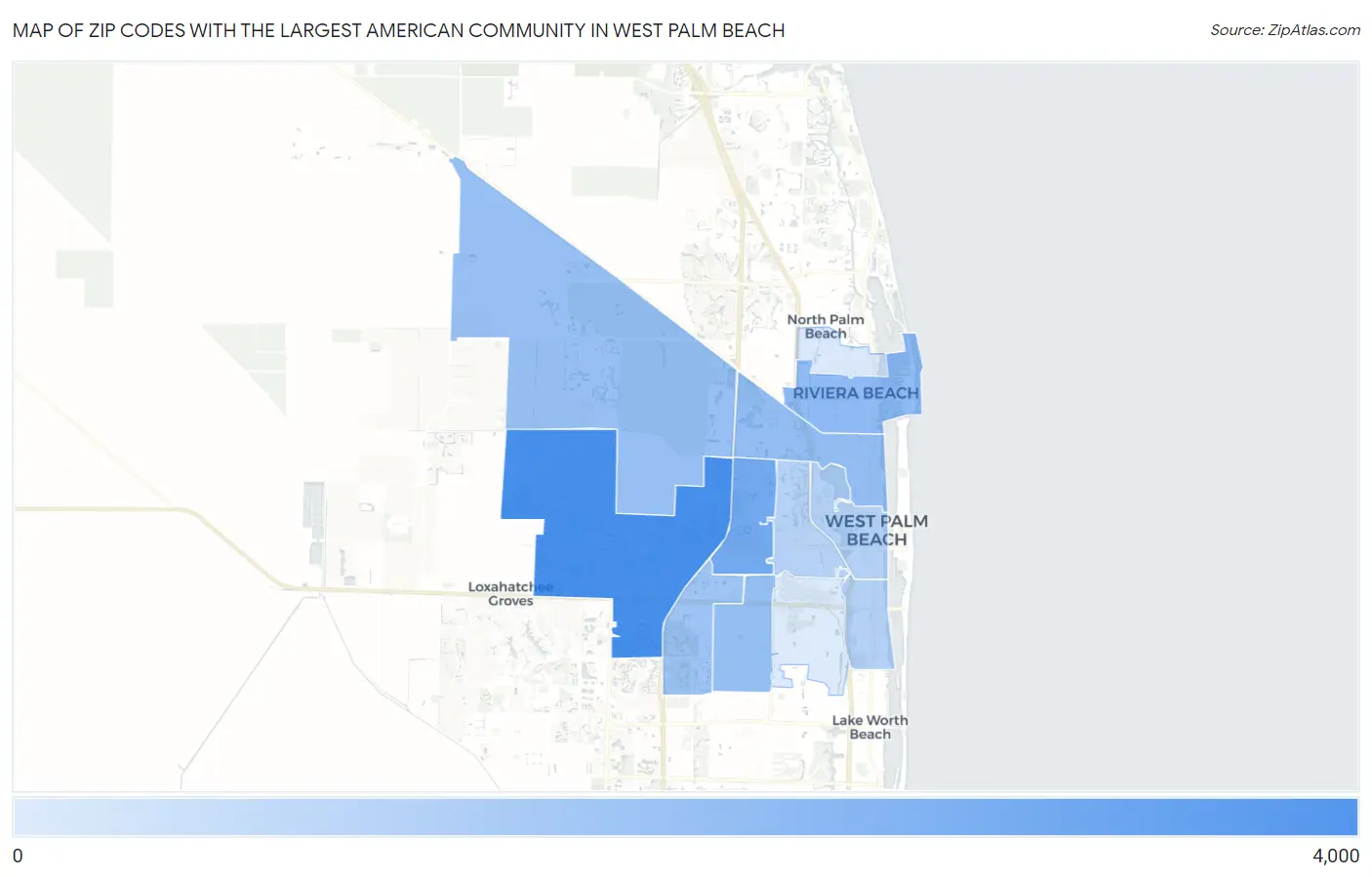Zip Codes with the Largest American Community in West Palm Beach Map
