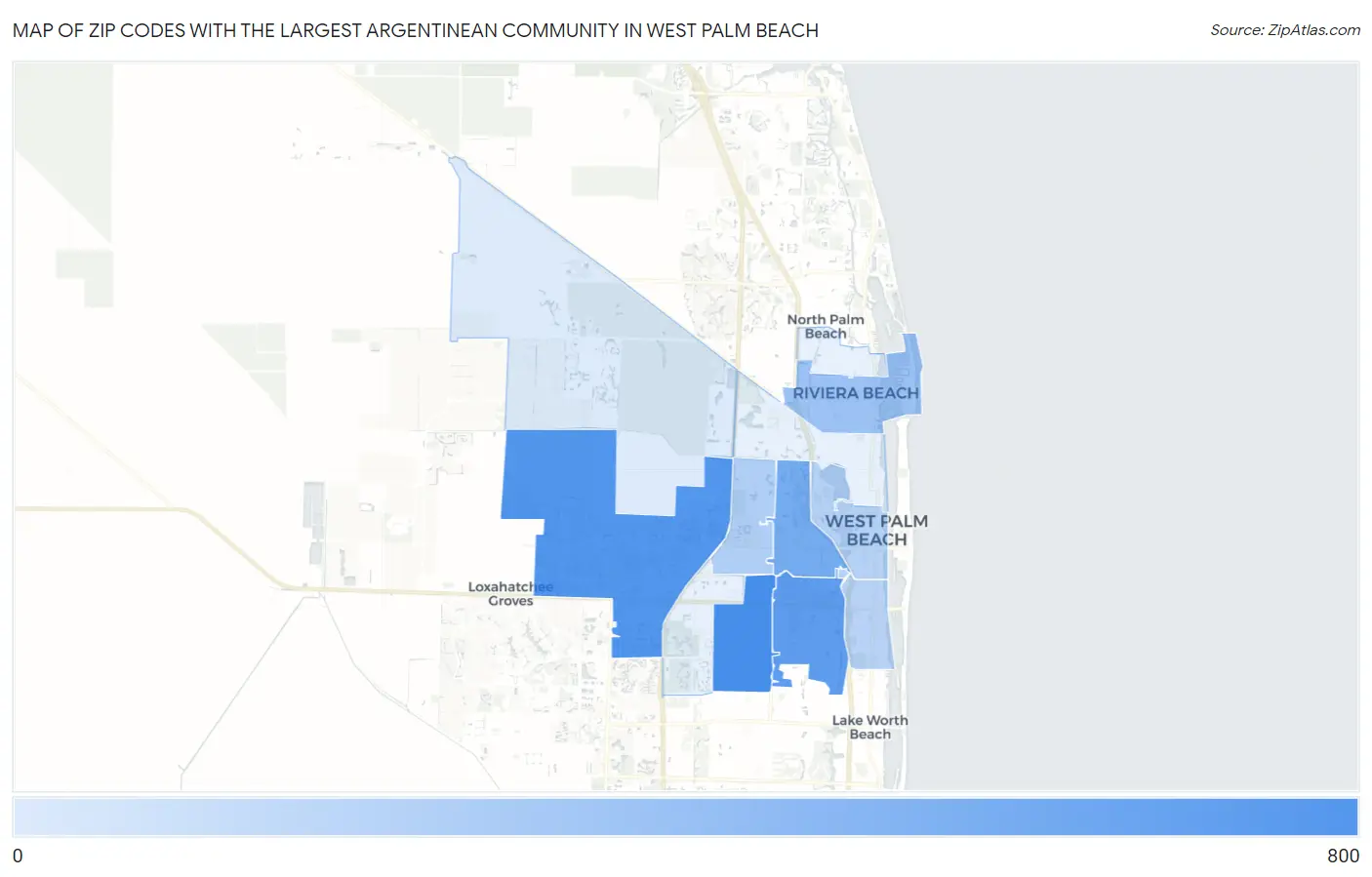 Zip Codes with the Largest Argentinean Community in West Palm Beach Map